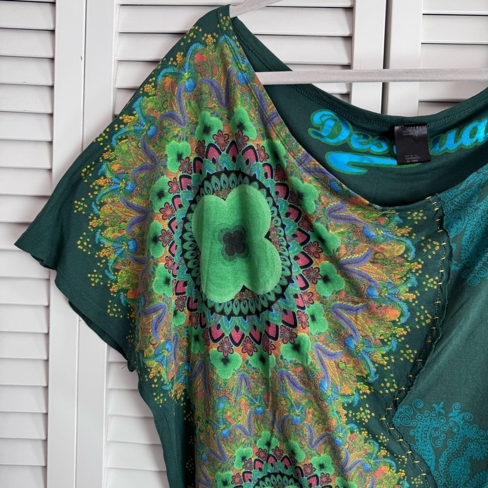 Desigual Yanira Green Short Sleeve Top Abstract Print Oversized Slouchy Small - Picture 5 of 11